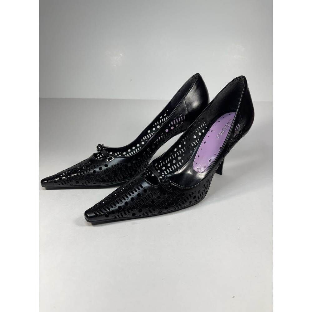 BCBGIRLS Black Perforated Leather Heels Size 9 Pointed Toe Y2K Dark Academia
